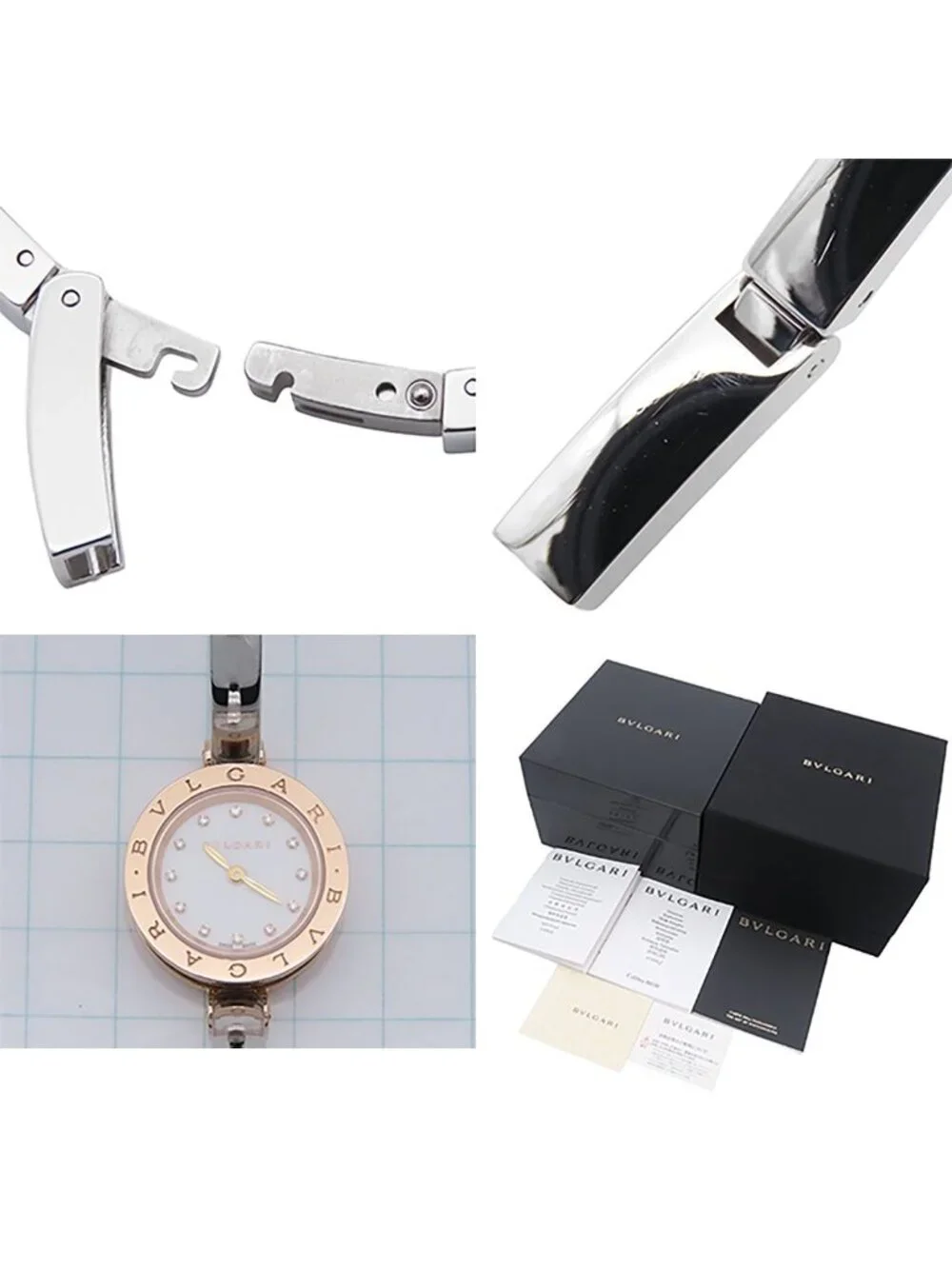 Bvlgari B.Zero1 12 S White SS 18K Pink Gold Diamond Bangle Watch